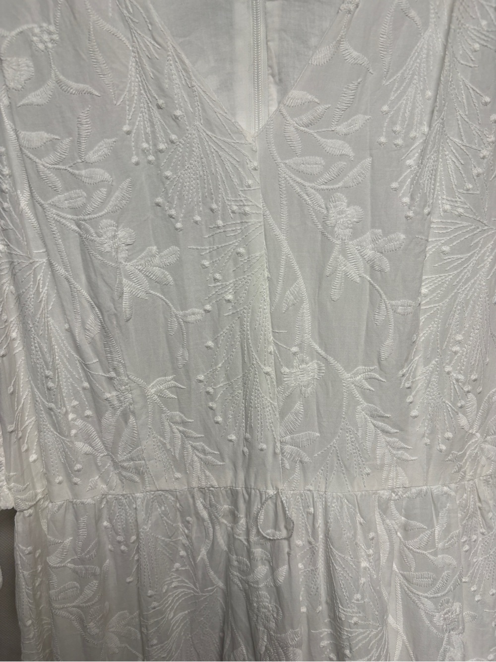 Calvin Klein White Sleeveless Tie- Waist Maxi Dress w/ Textured Leaf Embroidery - Picture 4 of 10